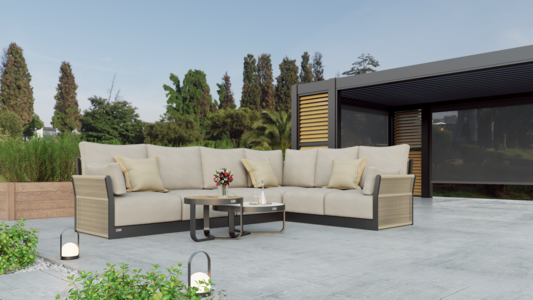 L Shaped Sofa with Round Tables