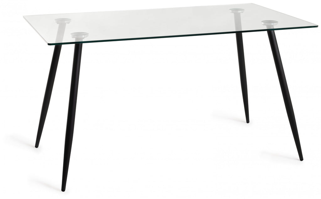 H5051-4 Martini Clear Tempered Glass 6 Seater Dining Table With Sand Black Powder Coated Legs