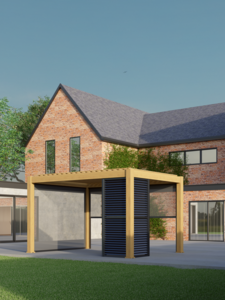 Saturn Aluminium Pergola - 2.5m x 4m in Wood Effect