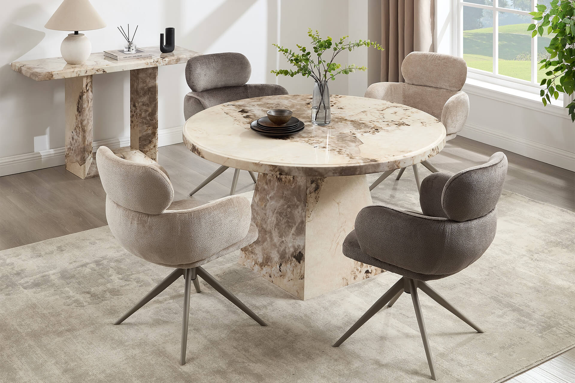 Ats-130-MO Round Dining Table 1300 - Mottled Mocha