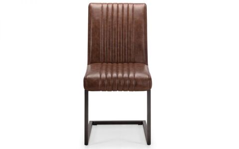 Dining Chair - Brown Faux Leather & Square Gunmetal