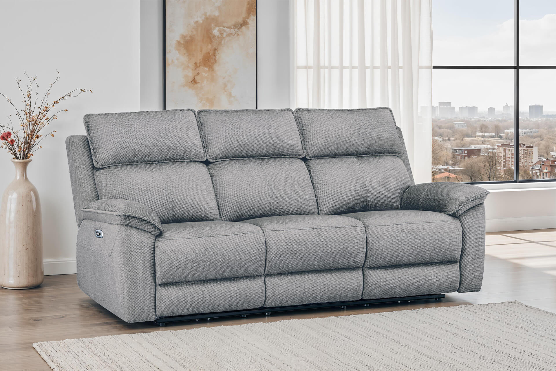 Bie-353-GE 3 Seater Electric Recliner - Greige