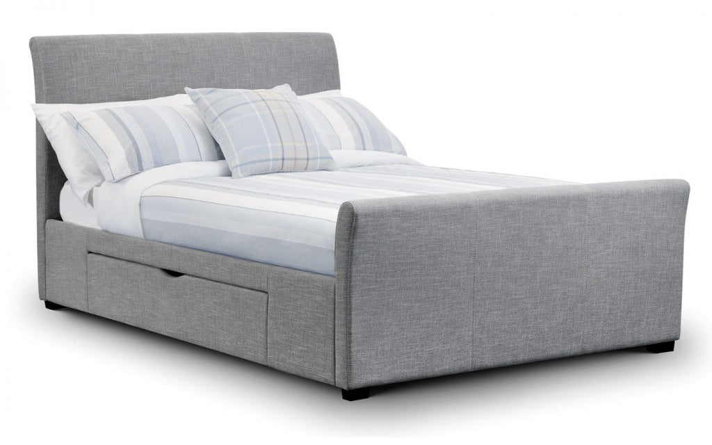 CAP002 Fabric Bed With Drawers Light Grey 150Cm