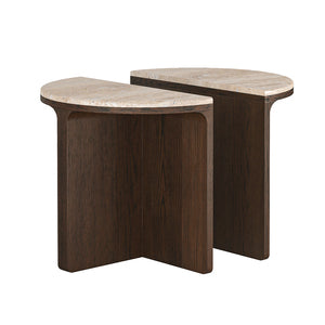 9042 Half Moon Nest Of Table - Travertine