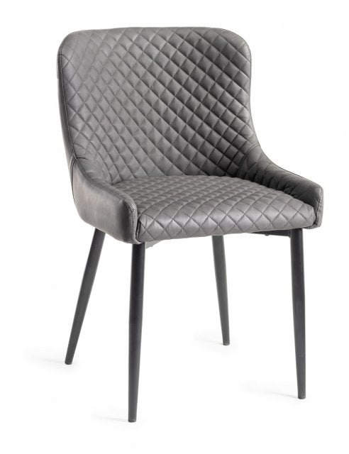 H1001-09-FGY Cezanne - Dark Faux Leather Chairs With Sand Black Powder Coated Legs (Pair)