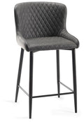 H1001-09BS-FGY Cezanne - Dark Faux Leather Bar Stools With Sand Black Powder Coated Legs (Pair)