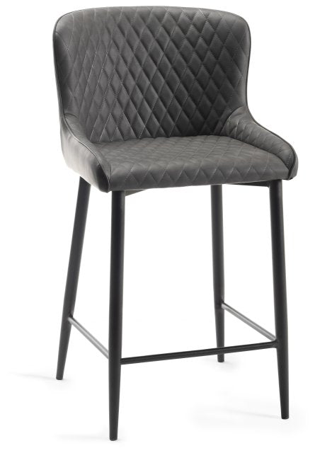 H1001-09BS-FGY Cezanne - Dark Faux Leather Bar Stools With Sand Black Powder Coated Legs (Pair)