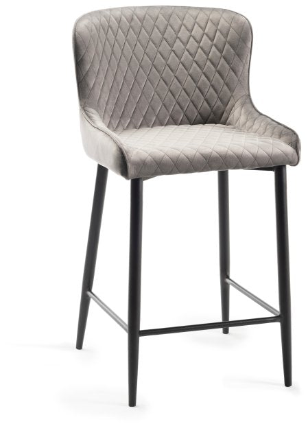 H1001-09BS-VGY Cezanne - Velvet Fabric Bar Stools With Sand Black Powder Coated Legs (Pair)
