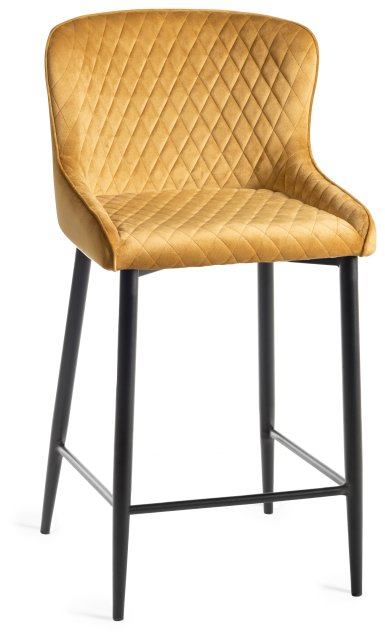 H1001-09BS-VMU Cezanne - Mustard Velvet Fabric Bar Stools With Sand Black Powder Coated Legs (Pair)