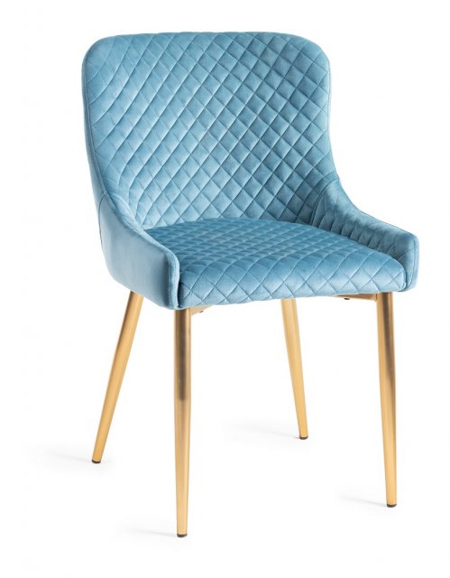 H1002-09-VPB Cezanne - Petrol Blue Velvet Fabric Chairs With Matt Gold Plated Legs (Pair)