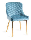 H1002-09-VPB Cezanne - Petrol Blue Velvet Fabric Chairs With Matt Gold Plated Legs (Pair)