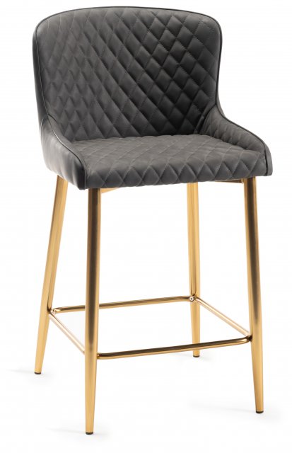 H1002-09BS-FGY Cezanne - Dark Faux Leather Bar Stools With Matt Gold Plated Legs (Pair)