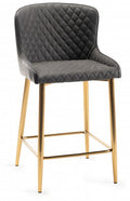 H1002-09BS-FGY Cezanne - Dark Faux Leather Bar Stools With Matt Gold Plated Legs (Pair)