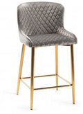 H1002-09BS-VGY Cezanne - Velvet Fabric Bar Stools With Matt Gold Plated Legs (Pair)