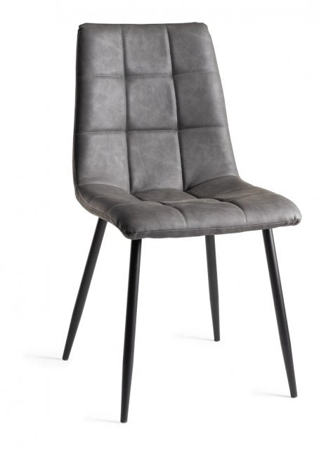 H1010-09-FGY Mondrian - Dark Faux Leather Chairs With Sand Black Powder Coated Legs (Pair)