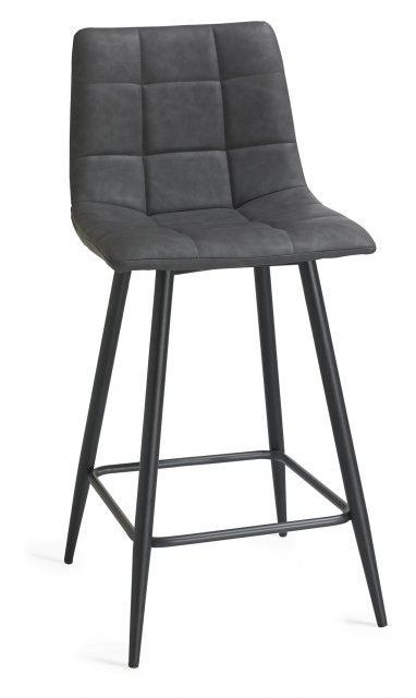 H1010-09BS-FGY Mondrian - Dark Faux Leather Bar Stools With Sand Black Powder Coated Legs (Pair)