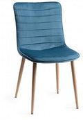 H1015-09-VPB Eriksen - Petrol Blue Velvet Fabric Chairs With Rustic Effect Legs (Pair)