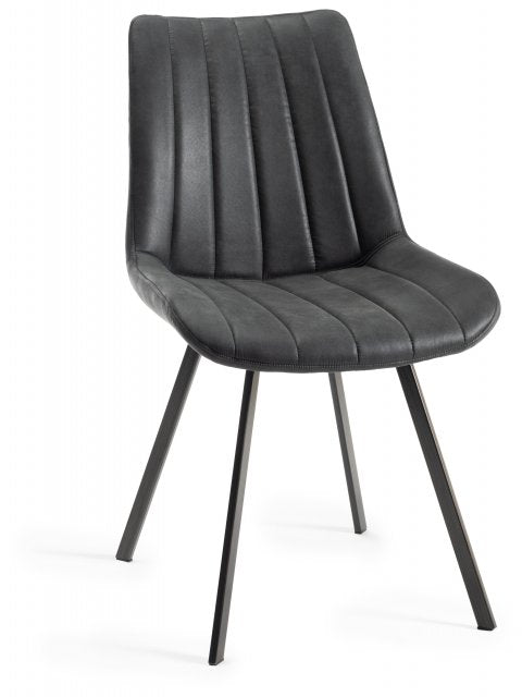 H1030-09-FBK Fontana - Dark Faux Suede Fabric Chairs With Hand Brushing On Black Powder Coated Legs (Pair)