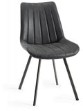 H1030-09-FBK Fontana - Dark Faux Suede Fabric Chairs With Hand Brushing On Black Powder Coated Legs (Pair)