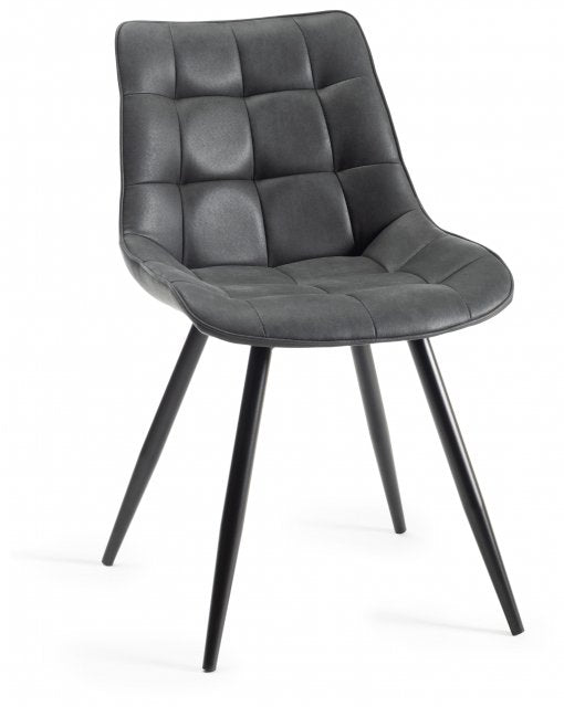 H1035-09-FBK Seurat - Dark Faux Suede Fabric Chairs With Sand Black Powder Coated Legs (Pair)