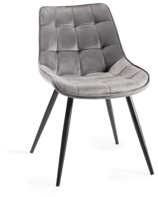H1035-09-VGY Seurat - Velvet Fabric Chairs With Sand Black Powder Coated Legs (Pair)