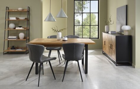 Garcia Scoop Back Chair In Dark Vintage Faux Leather With Black Sand Powder Coated Legs (Pair)