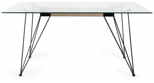 H5001-4 Miro Clear Tempered Glass 6 Seater Dining Table With Sand Black Powder Coated Legs