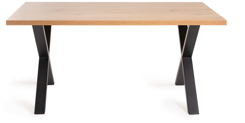 H5100-4-LX Ramsay Rustic Effect Melamine 6 Seater Dining Table With X Shape Sand Black Powder Coated Legs