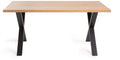 H5100-4-LX Ramsay Rustic Effect Melamine 6 Seater Dining Table With X Shape Sand Black Powder Coated Legs