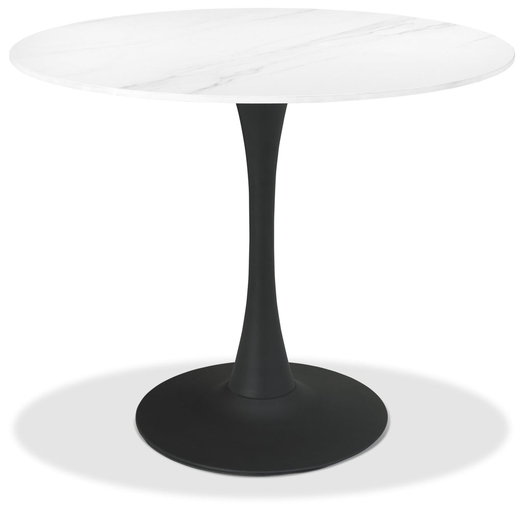 H5127-9 Bistro Matte White Sintered S Circular Dining Table With Black Sand Powder Coated Base