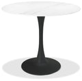 H5127-9 Bistro Matte White Sintered S Circular Dining Table With Black Sand Powder Coated Base