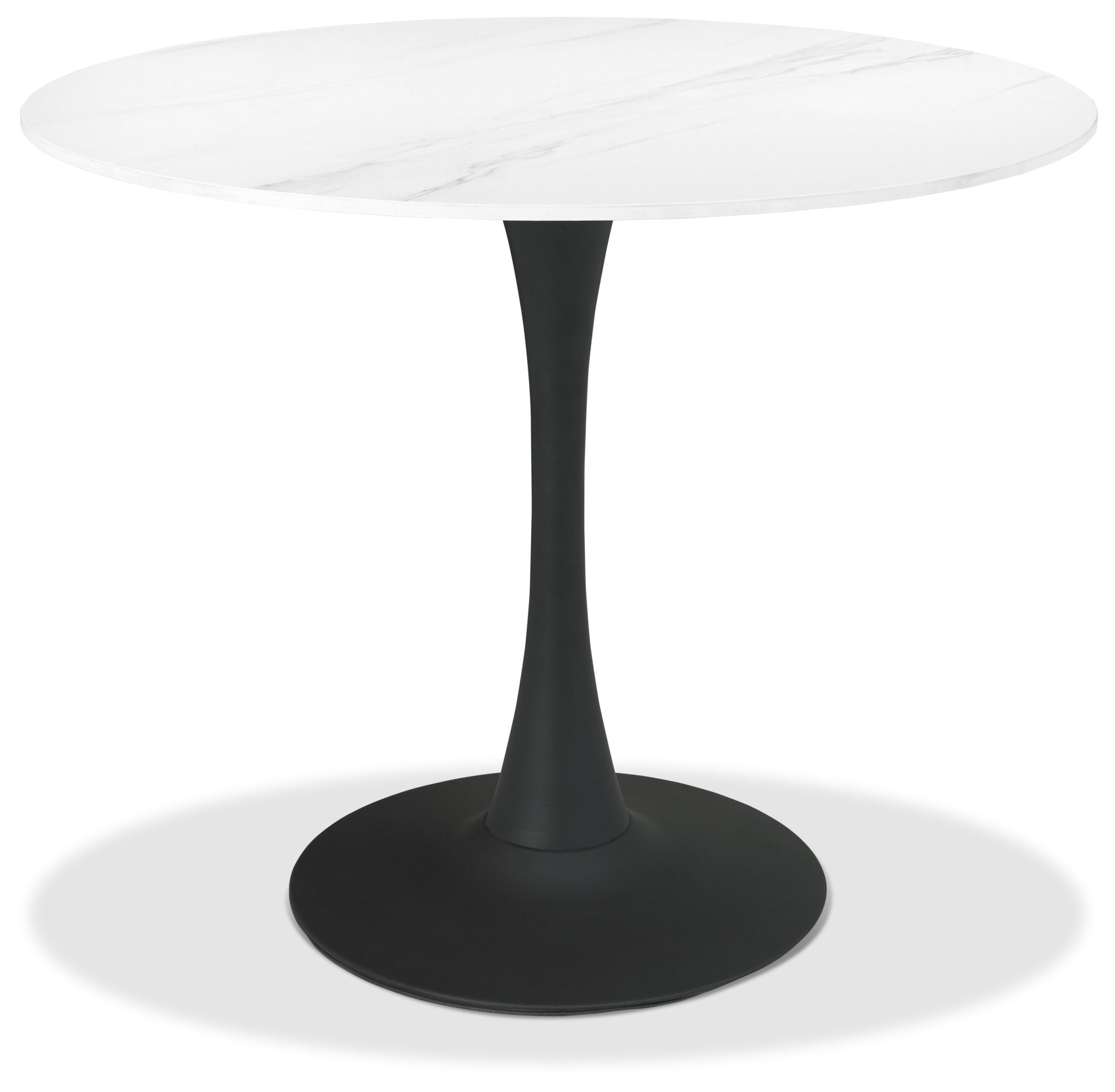 H5127-9 Bistro Matte White Sintered S Circular Dining Table With Black Sand Powder Coated Base