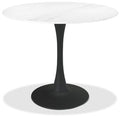 H5127-9 Bistro Matte White Sintered S Circular Dining Table With Black Sand Powder Coated Base