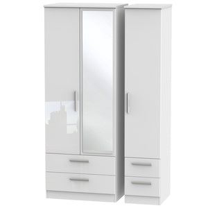 KNI162 Tall Triple 2 Drawer Mirror + Drawer Robe