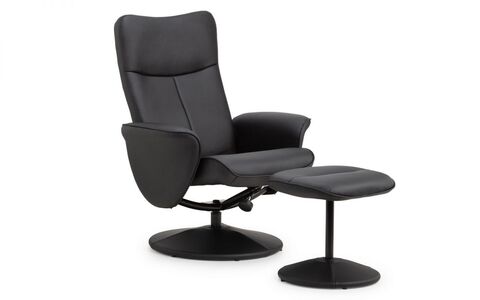 LUG001 Recliner & Stool With Covered Base - Black
