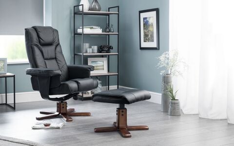Swivel Recliner & Stool Black