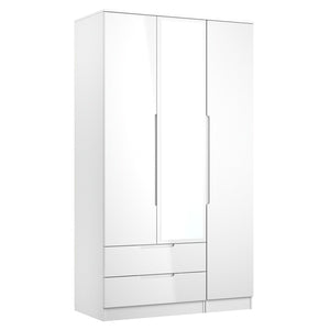 Tall 2 Drawer Tiple Mirror Wardrobe