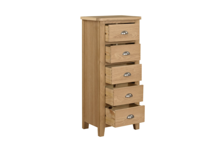 Narrow Chest 5 Drawer - Natural Oak