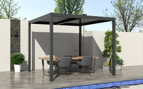Entry Aluminium Pergola - 4m x 3m LED Lights in Grey