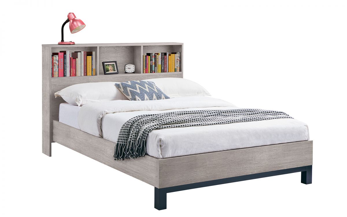 BAL109 Bookcase Headboard Bed 150Cm - Grey Oak