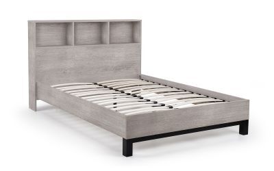 Bookcase Headboard Bed 135Cm - Grey Oak