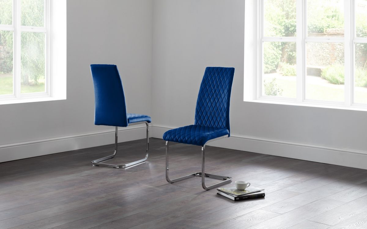 CAL202 Velvet Cantilever Dining Chair - Blue