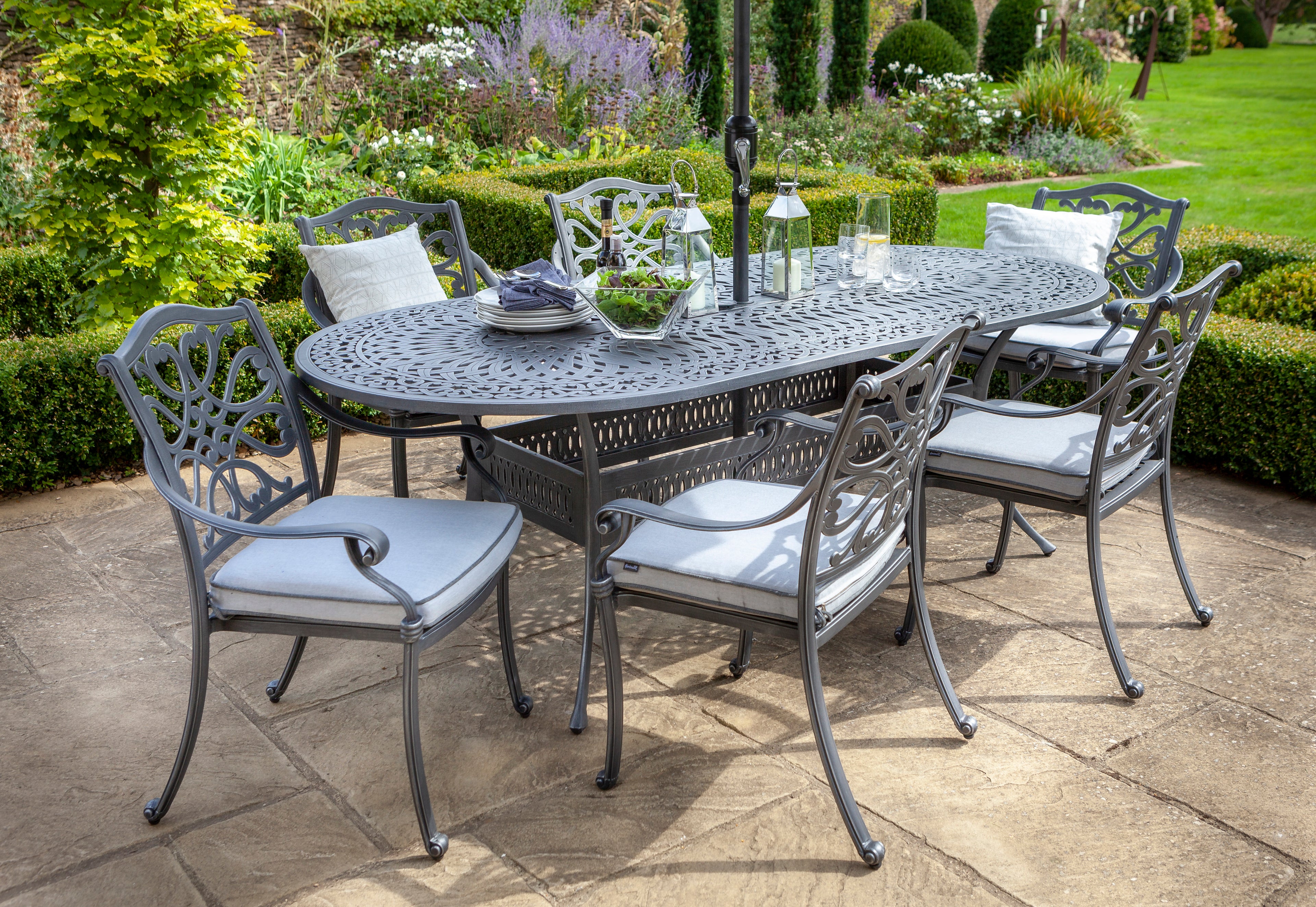 Hartman Capri 6 Seat Oval Dining Set in Antique Grey / Platinum