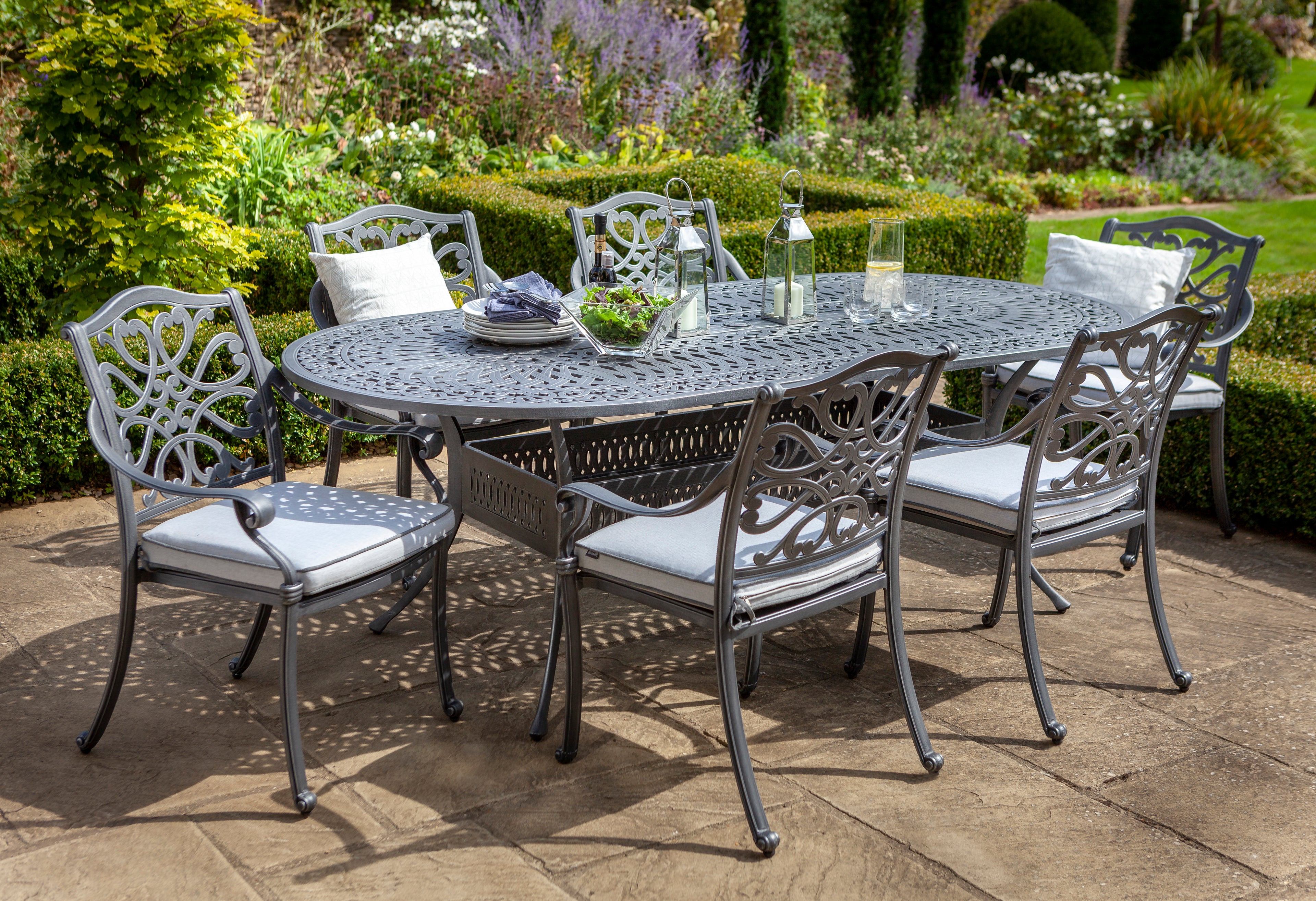 Hartman Capri 6 Seat Oval Dining Set in Antique Grey / Platinum