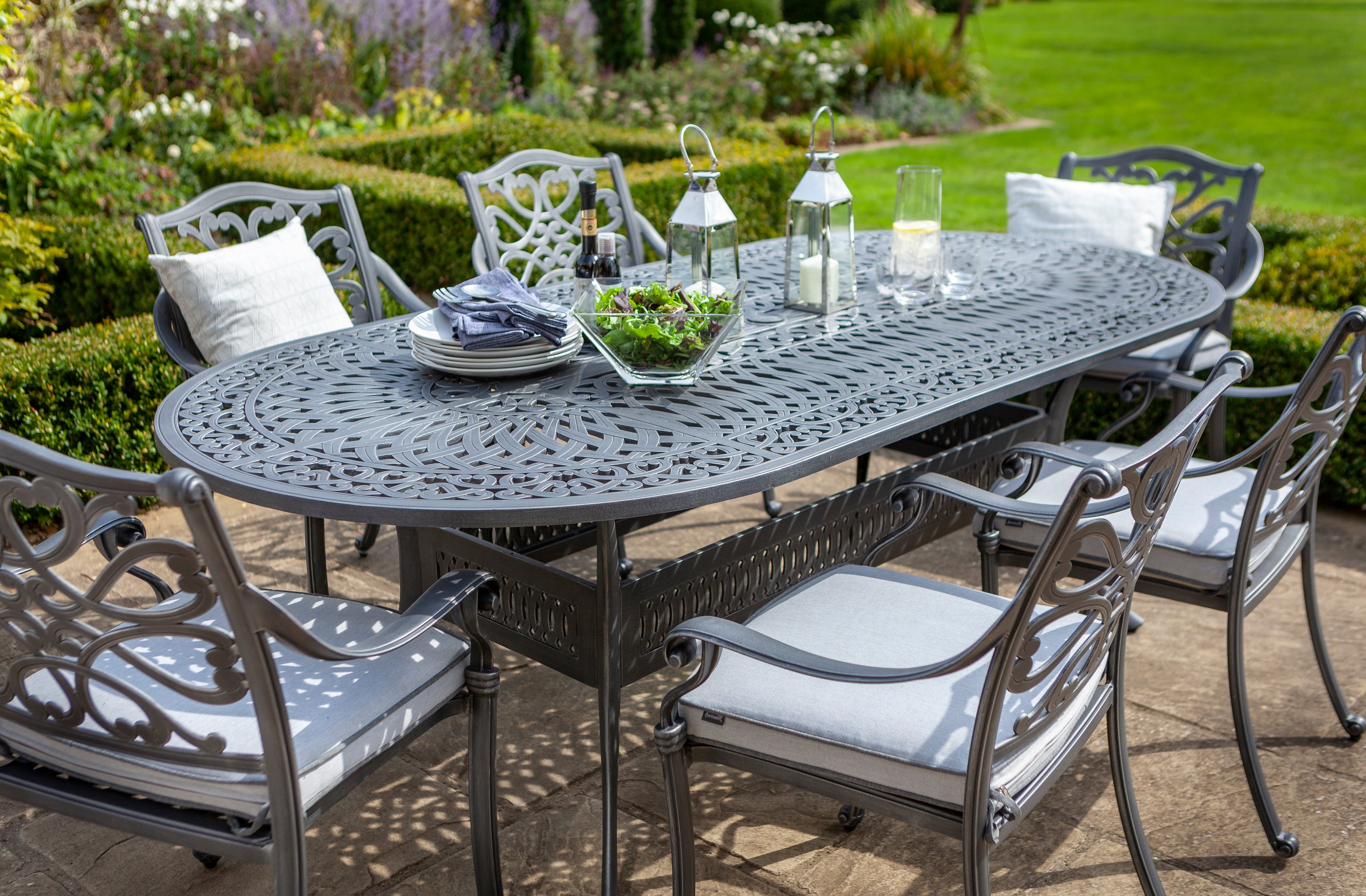 Hartman Capri 6 Seat Oval Dining Set in Antique Grey / Platinum