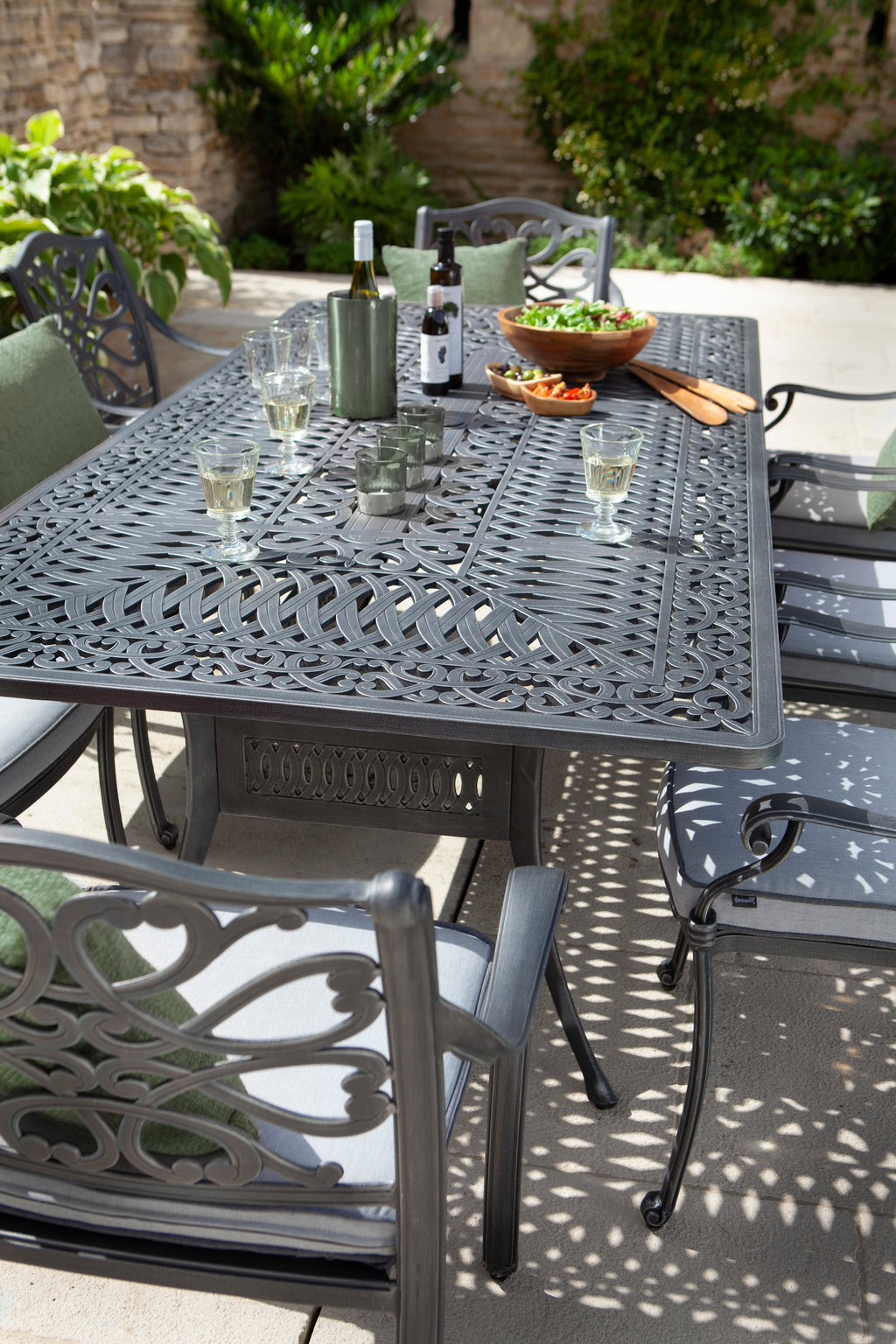 Hartman Capri 8 Seat Rectangular Dining Set in Antique Grey/Platinum
