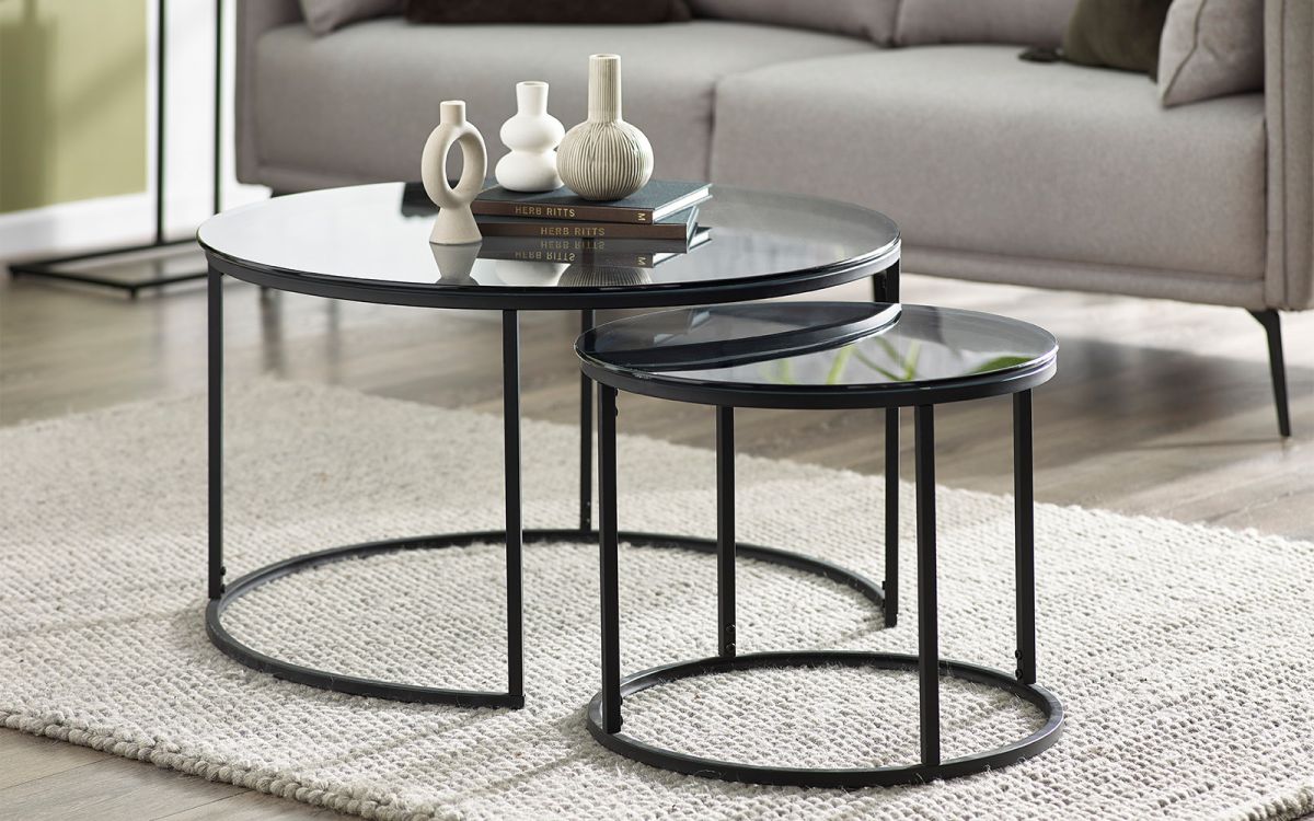 CHI017 Round Nesting Coffee Tables Smoked Glass