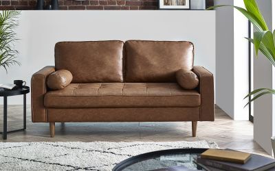 HEN302 3 Seater Sofa With Bolsters - Brown Tan Faux Leather
