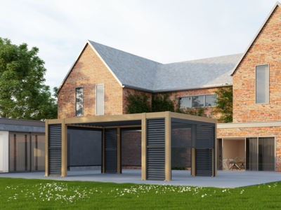 Saturn Aluminium Pergola - 8 Leg 5m x 3m Rectangular Wood Effect