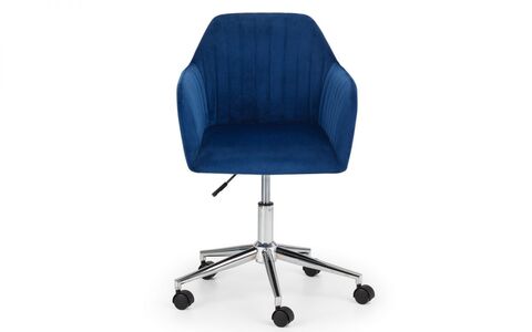 Velvet Swivel Office Chair- Blue/Chrome